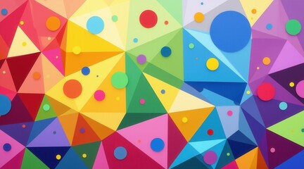 Fototapete - Colorful geometric abstract design with triangles and circles.