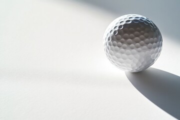 Aufkleber - Close-up of a dimpled white ball casting a long shadow on a plain white surface, creating contrast and highlighting texture.