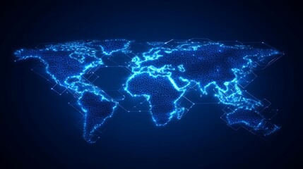 digital world map with glowing connectivity, digital world map with glowing blue lines and hexagonal