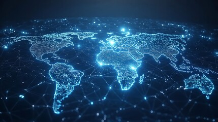 digital world map with glowing connectivity, digital world map with glowing blue lines and hexagonal
