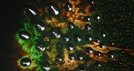 Wall Mural - vibrant alcohol ink artwork featuring iridescent bubbles, metallic gleaming surfaces, blending green