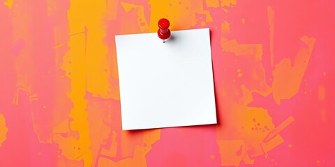 Wall Mural - White sticky note pinned to background with red pushpin, workflow, close up