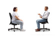 © Ljupco Smokovski - Professional man sitting in an office chair and talking to a corpulent casual woman