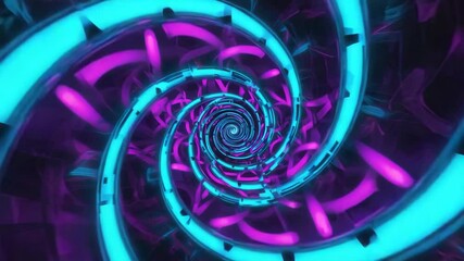 Wall Mural - Spiraling neon tunnel with purple and turquoise lights