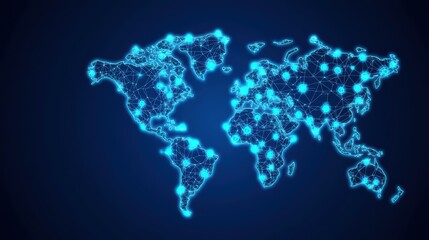 digital network map of the world with connected nodes and lines