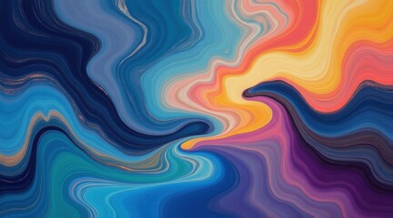 Aufkleber - A vibrant abstract swirl of colors blending fluidly, creating a dynamic visual experience with waves of blue, orange, and purple.