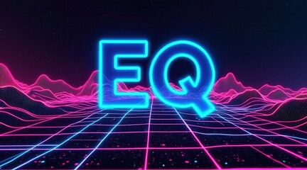 Poster - A vibrant digital landscape featuring glowing neon letters 
