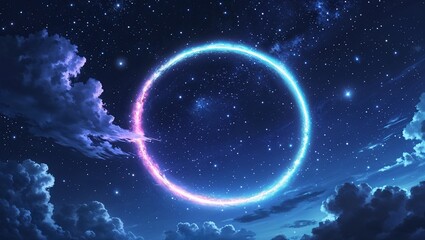 Wall Mural - Starry sky with a soft glowing ring of light forming in the center like a galaxy