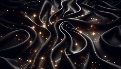 Wall Mural - Black Background with Luxury Satin Fabric Glitter richness with
