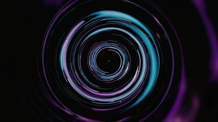 Wall Mural - abstract neon circles with purple and teal light trails