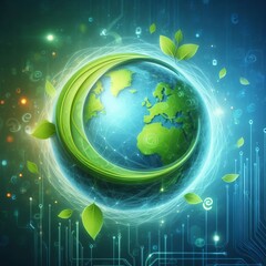 Wall Mural - a stylized globe with a green