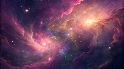 Wall Mural - Vibrant cosmic nebula with swirling clouds of gas and dust, illuminated by distant stars. Represents space and astronomy
