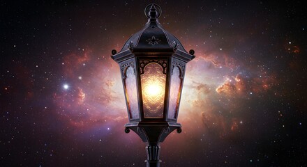 glowing lantern against starry sky creates dreamy atmosphere