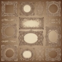 Wall Mural - set of vintage frames, vintage background with frames, collection of vintage frames