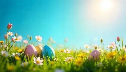  Cozy Forest Clearing with Basket of Colorful Easter Eggs and Butterflies

