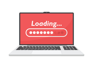 Laptop loading process icon in flat style. Software update vector illustration on isolated background. Updating sign business concept.