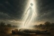 © Александра Замулина - A man’s spirit or astral body rises from his physical form, soul ascension