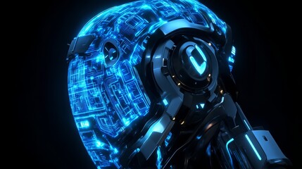 Futuristic robot design showcase digital realm 3d render high-tech environment close-up innovation
