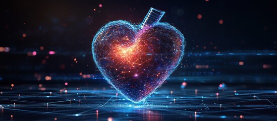 Wall Mural - abstract heart shape, digital art, technology background, illustrative image