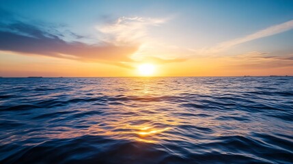 Poster - Vibrant sunset over the ocean reflecting gentle waves creating a serene landscape : Generative AI