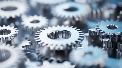Leinwandbilder - Close Up of Interlocking Steel Gears Illustration with Intricate Details : Generative AI