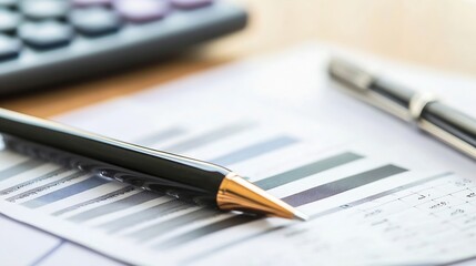 Poster - Professional Office Workspace with Calculator and Financial Reports on a Desk : Generative AI
