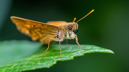 Poster - Macro Photography of a Butterfly on a Leaf in Natural Habitat : Generative AI