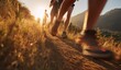 © AndiAzis - Runners Sprint Across Golden Trails at Sunrise, Enjoying Healthy Lifestyle Outdoors