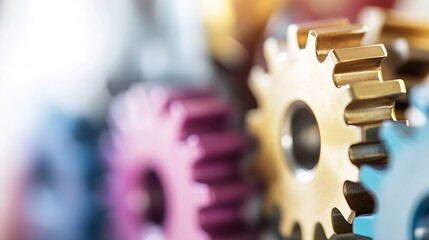 Poster - Close up view of colorful metal gears showcasing precision engineering and machinery design : Generative AI