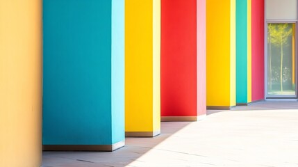 Leinwandbilder - Colorful Modern Wall Columns in Vibrant Geometric Patterns Creating Urban Aesthetic : Generative AI