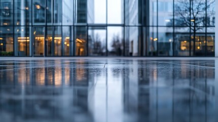 Aufkleber - Rainy Reflection on Modern Glass Building Facade in Urban Setting : Generative AI