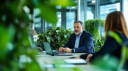 Fototapete - Professional Business Meeting with Modern Office Environment and Focused Discussion : Generative AI