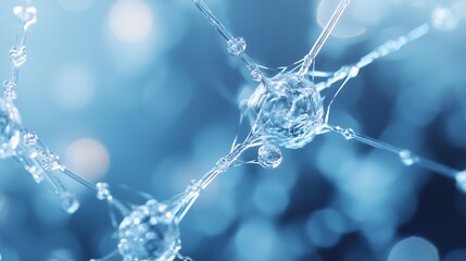 Leinwandbilder - Abstract representation of molecular structures with bright particles glowing in blue background : Generative AI