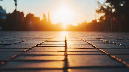 Poster - Stunning Sunset over Cobblestone Pathway Creating a Serene Atmosphere for Evening Strolls : Generative AI