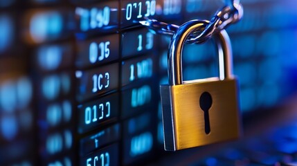 Aufkleber - Digital padlock chained to keyboard keys representing electronic security cyber protection and data privacy in modern technology world : Generative AI