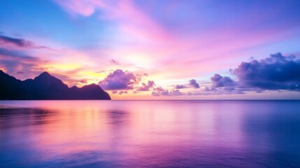 Poster - Breathtaking Tropical Sunset Over the Ocean with Vibrant Colors and Tranquil Vibes : Generative AI