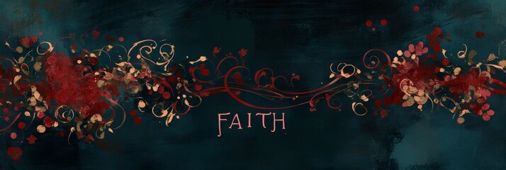 Dark artistic background with faith script floral design horizontal format message area abstract elegant wallpaper