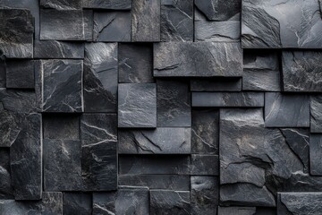 Wall Mural - Abstract black background featuring a geometric texture with dark gray stone blocks, ideal for futuristic wallpaper or backdrop design. 3D rendering illustration showcasing modern aesthetics.
