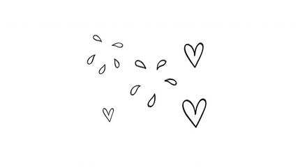 Popping hearts doodle animation, loopable bursting heart outlines on a white background