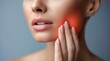 © NovaVision - Close-up of a woman holding her cheek in pain, showing signs of a dental issue.