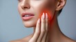 © NovaVision - A woman touching her cheek, highlighting pain from a toothache or any other dental problem.
