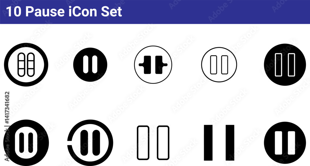 Set Pause Ten Pause Icons Vector Set Variety of Media Pause Symbols Black and ...