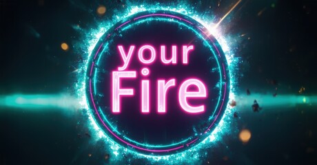 Aufkleber - Bright circular design features text your Fire. Vivid pink, teal colors create energetic visual impact. Particles radiate outward.