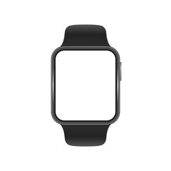 Wall Mural - black smart watch fitness tracker device blank screen realistic mockup template. vector illustration