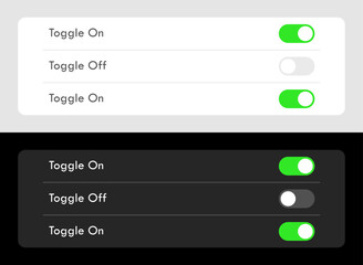 Wall Mural - toggle on off switch buttons dark and light ui template. smartphone user interface set vector illust