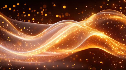 Wall Mural - golden shimmering waves of particles against a dark backdrop.