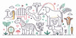 © theartcreator - Hand-drawn sketch icons of African animals, including lions, elephants, giraffes, and rhinos, in a minimalist style