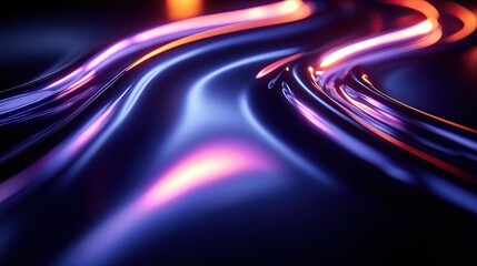 Wall Mural - fluid, glowing metallic curves in vibrant neon hues.