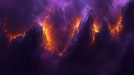 Wall Mural - fiery cosmic mountains pierce a violet nebula.
