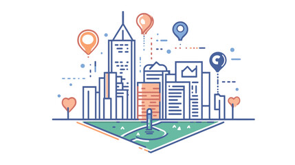 Vector graphic design concept for SEO, featuring search engine optimization icons, digital marketing elements, analytics, keyword research, ranking arrows, and website structure for modern